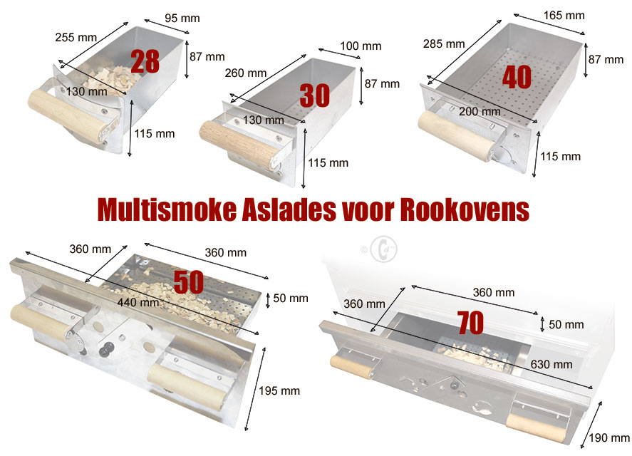 Maten van Rookoven aslades of vuurlades Multismoke