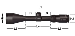 Afmetingen Vortex Crossfire II 6-24x50 AO Richtkijker